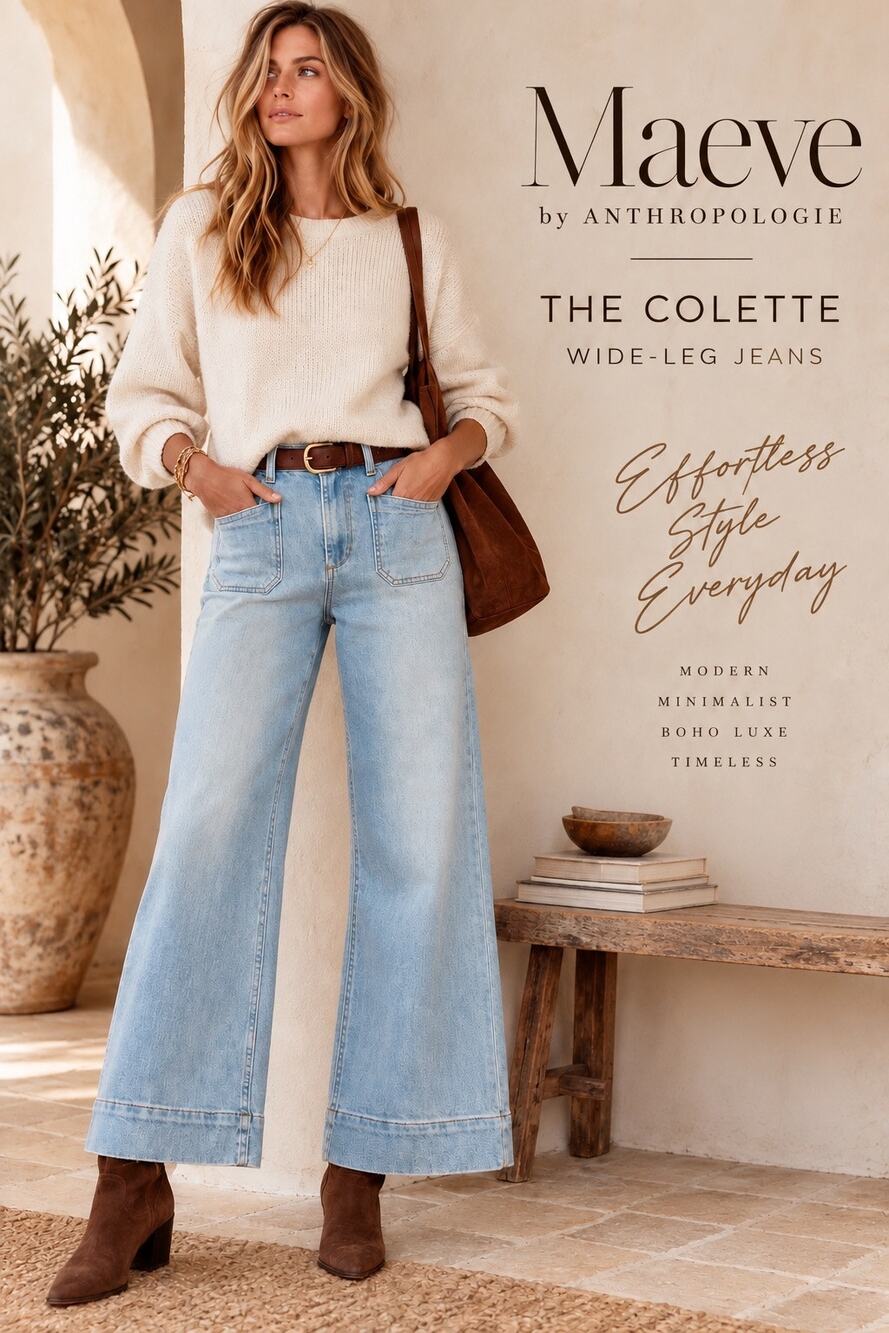 Wide Leg Boho Luxe Preppy Maeve Anthropologie The Colette Jeans Light Wash 28